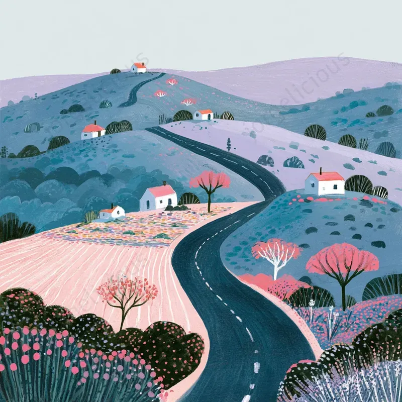 Pastel Folk Landscape Illustrations