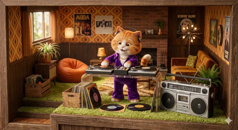 70s Retro Cat House 3D Dioramas