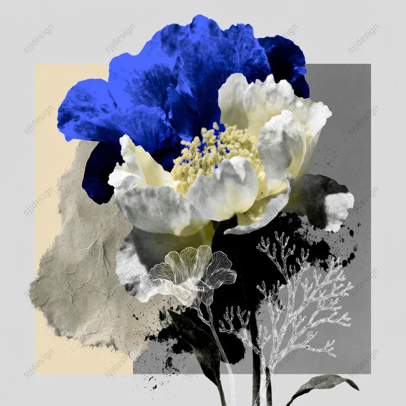 Cobalt Floral Photomontages