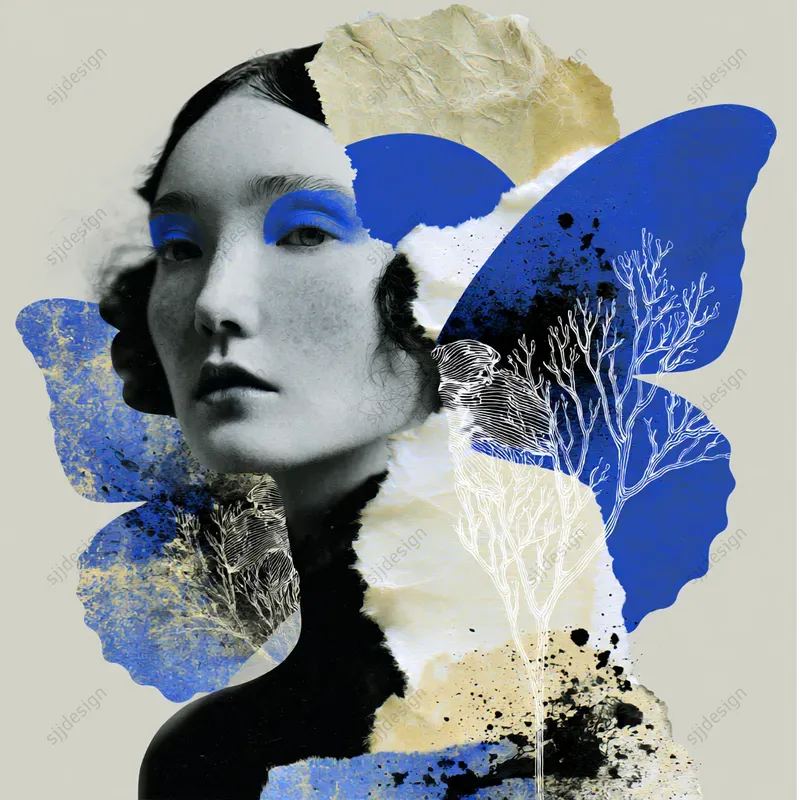 Cobalt Floral Photomontages