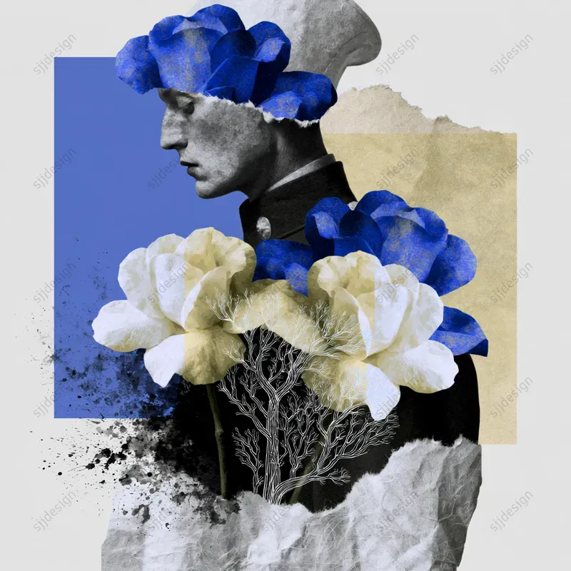 Cobalt Floral Photomontages