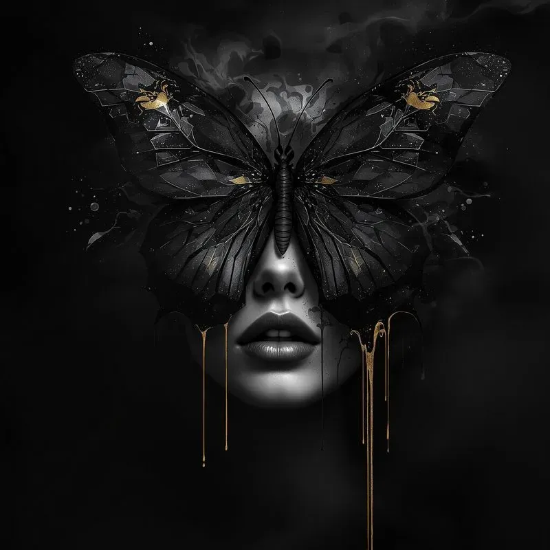Dark Artistic Portraits Gold Drips Down
