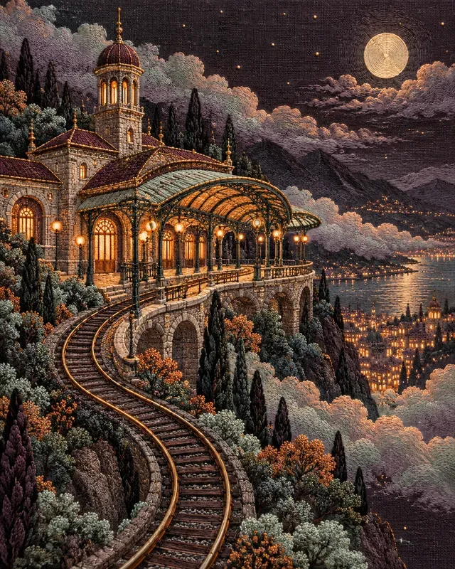 Midnight Embroidered Architecture Posters