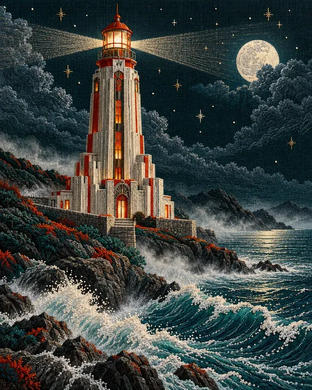 Midnight Embroidered Architecture Posters