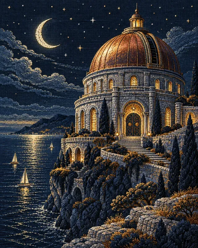 Midnight Embroidered Architecture Posters