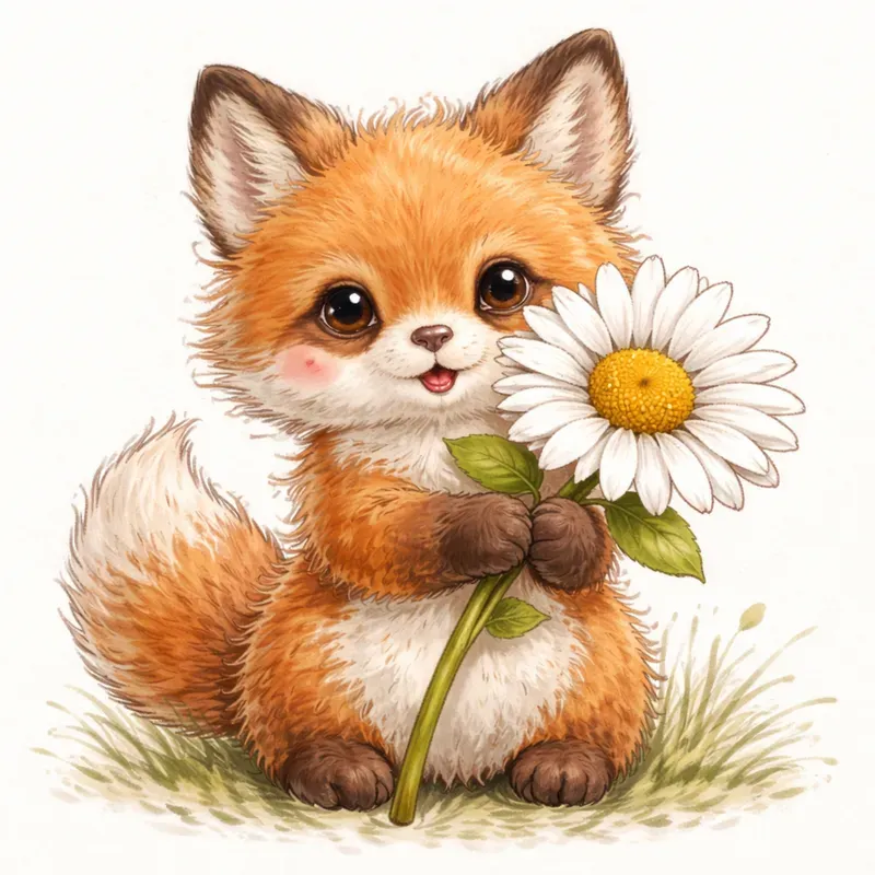 Cute Fluffy Character Flower Art Style