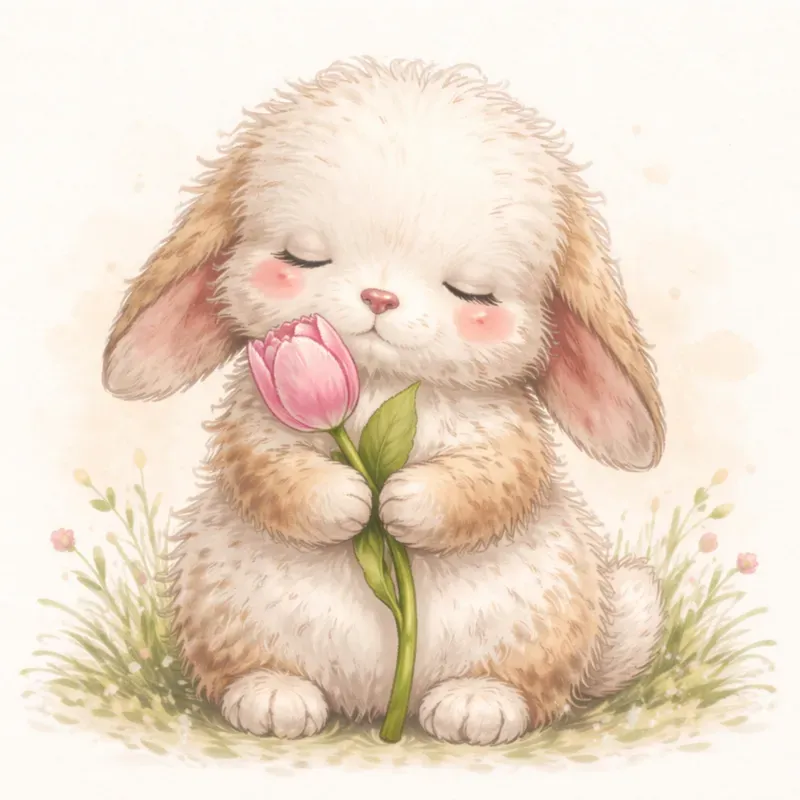 Cute Fluffy Character Flower Art Style