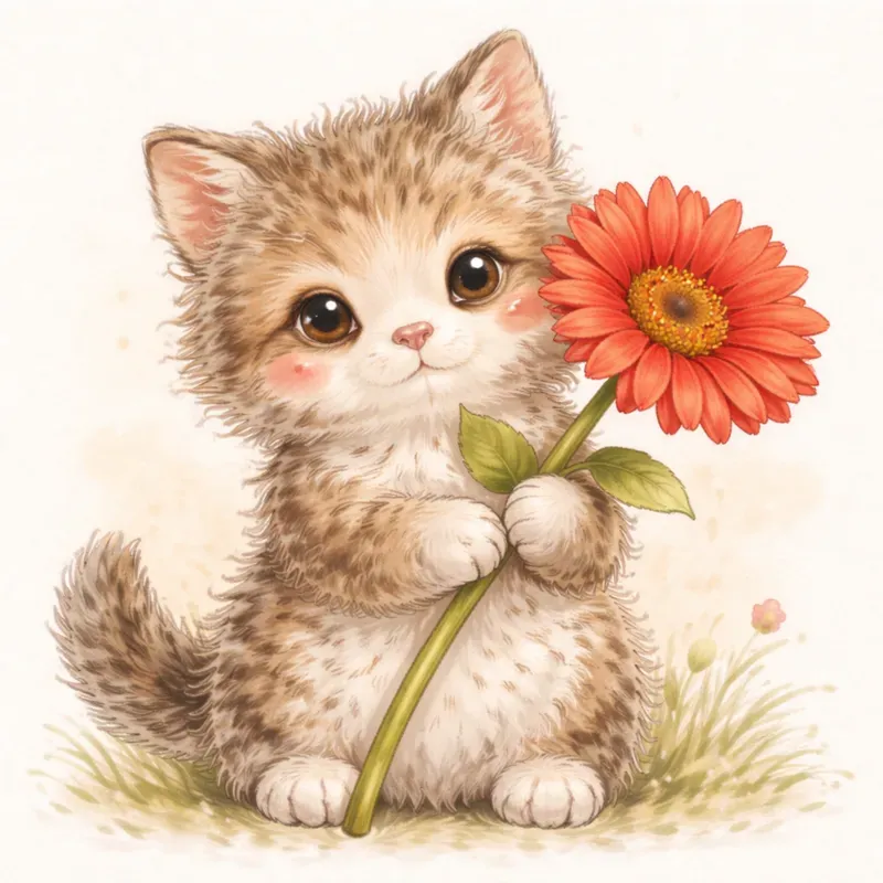 Cute Fluffy Character Flower Art Style