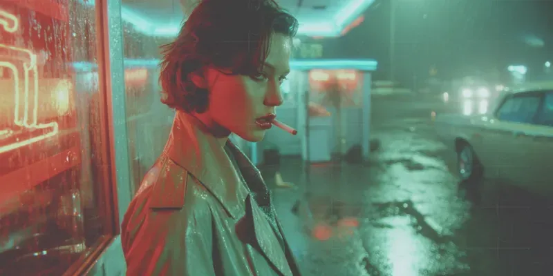 Cinematic 80s Neon Noir Film Stills