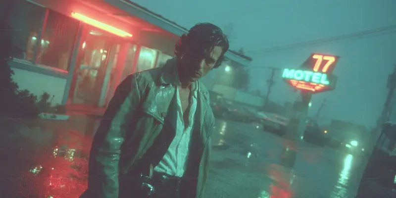 Cinematic 80s Neon Noir Film Stills