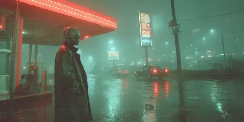 Cinematic 80s Neon Noir Film Stills