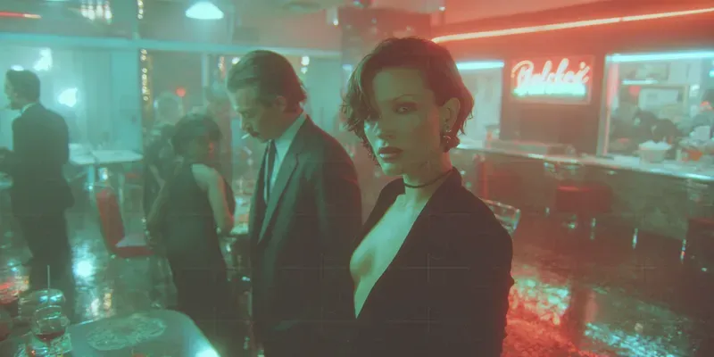 Cinematic 80s Neon Noir Film Stills