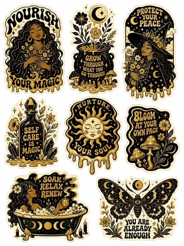 Psychedelic Retro Selfcare Sticker Packs