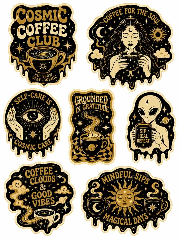 Psychedelic Retro Selfcare Sticker Packs