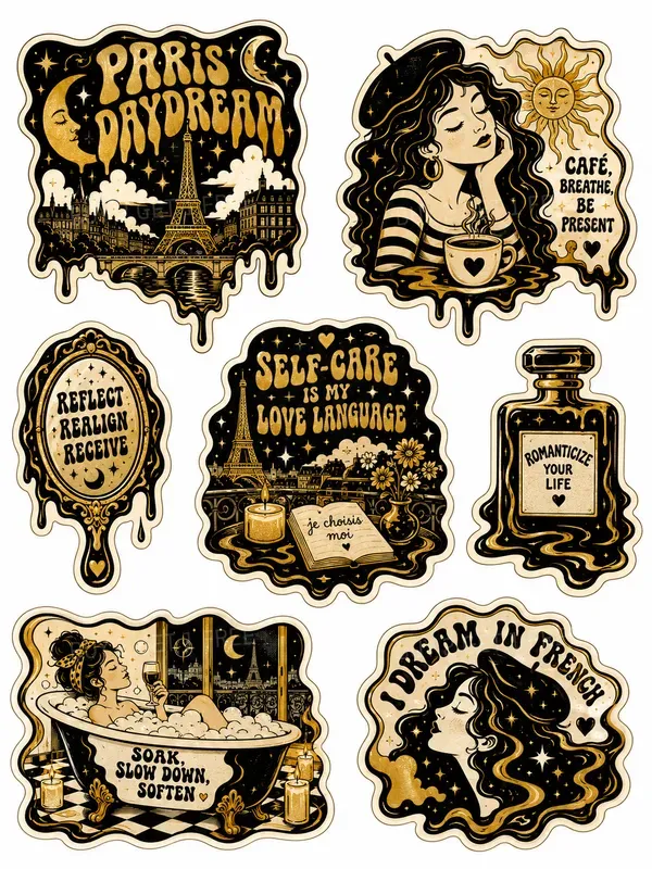 Psychedelic Retro Selfcare Sticker Packs