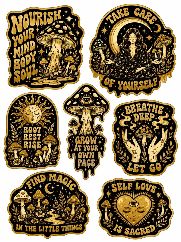 Psychedelic Retro Selfcare Sticker Packs