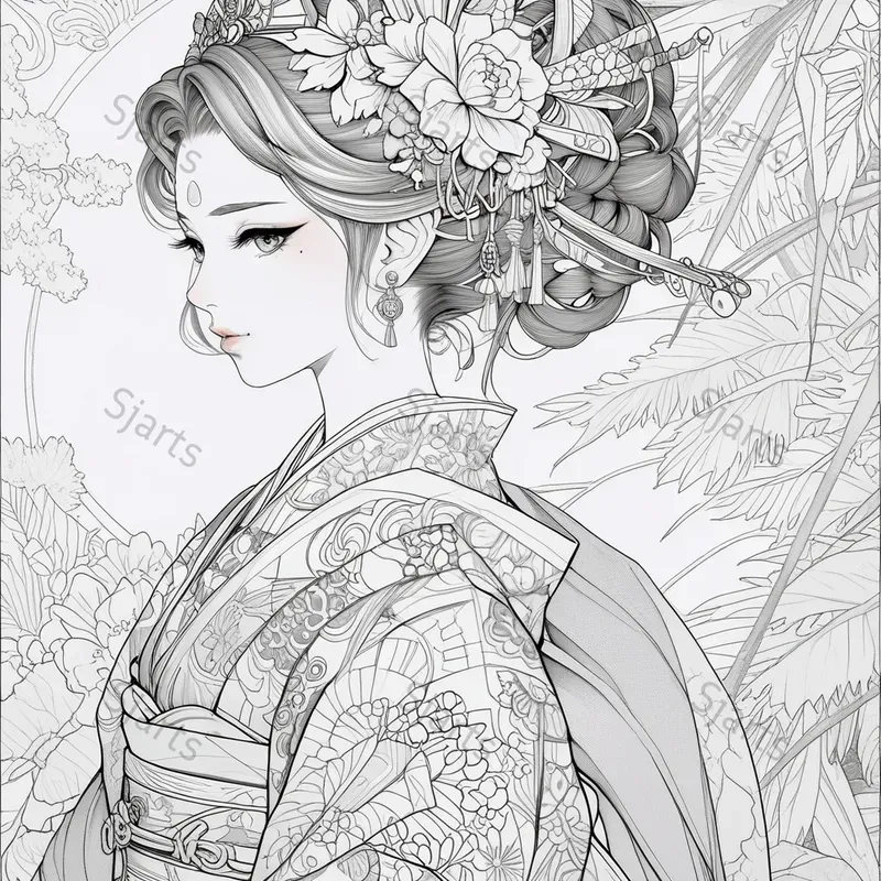 Elegant Anime Line Art Coloring Pages