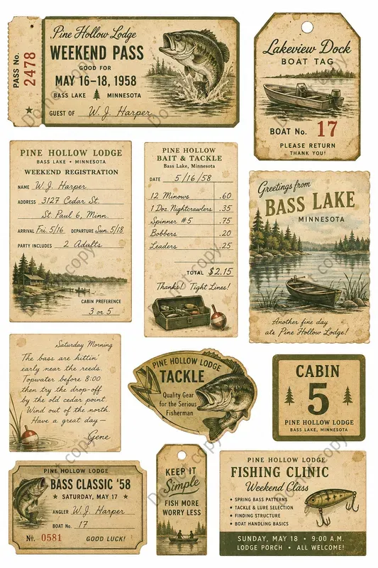 Fishing Lodge Junk Journal Sheets