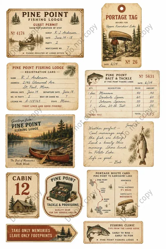 Fishing Lodge Junk Journal Sheets