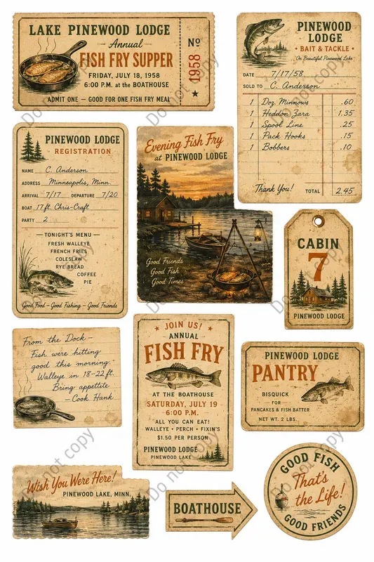 Fishing Lodge Junk Journal Sheets