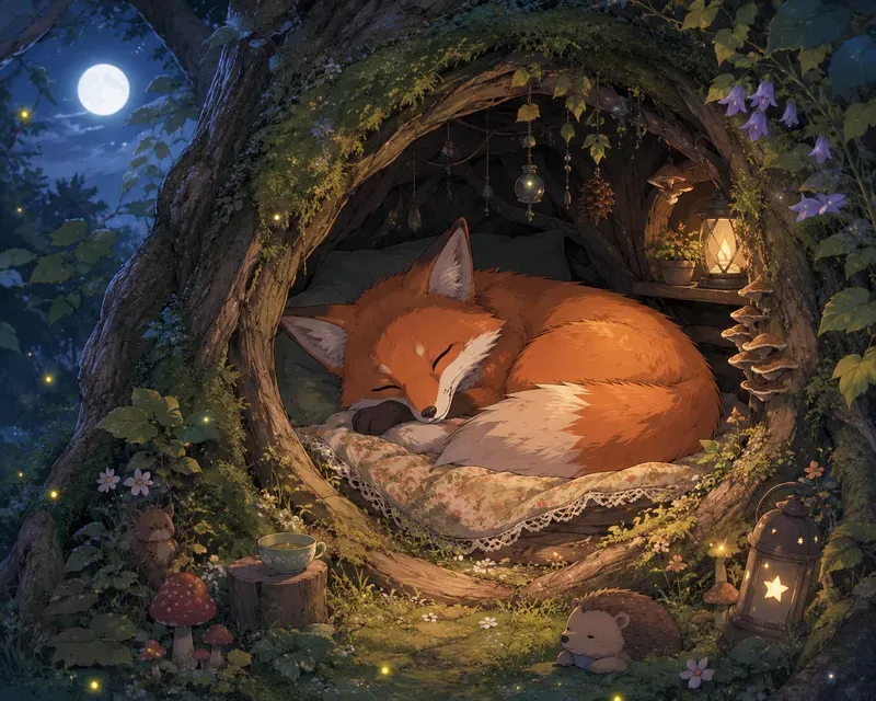 Sleepy Forest Animals Cozy Anime Art
