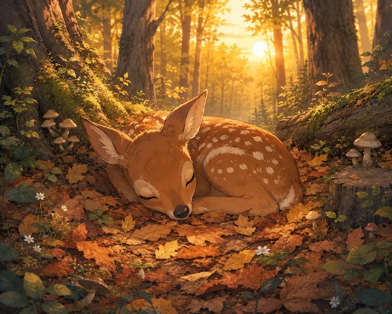 Sleepy Forest Animals Cozy Anime Art