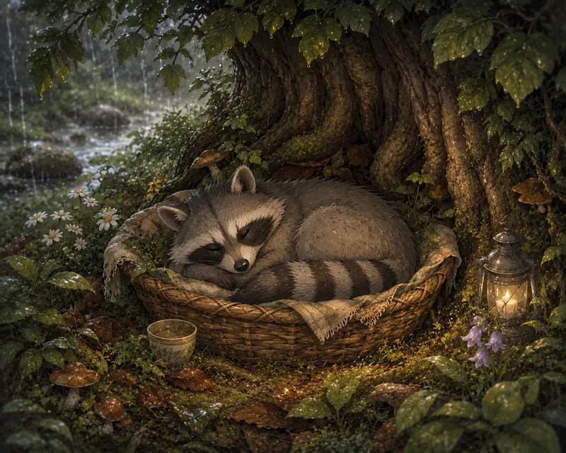 Sleepy Forest Animals Cozy Anime Art
