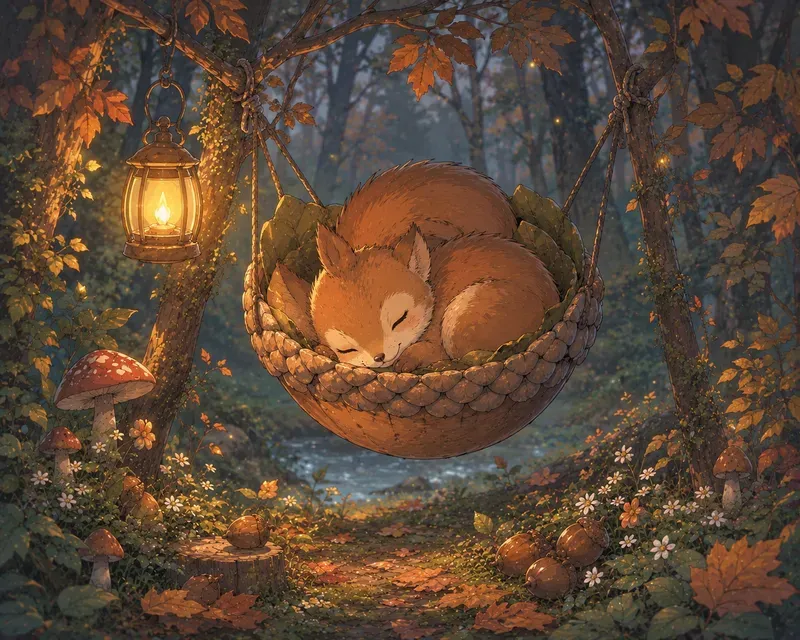 Sleepy Forest Animals Cozy Anime Art