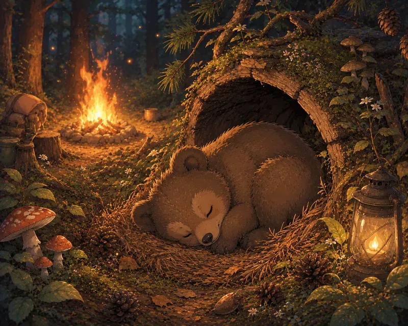 Sleepy Forest Animals Cozy Anime Art