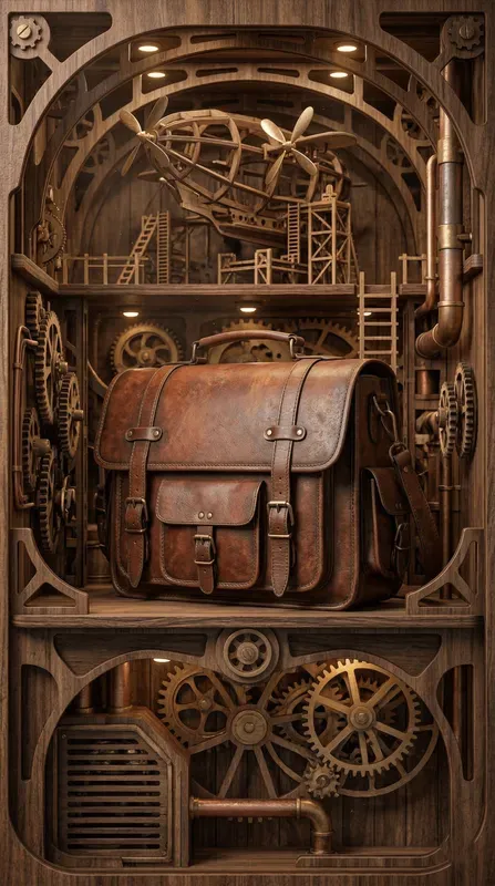Steampunk Diorama Mechanical Wood Ads