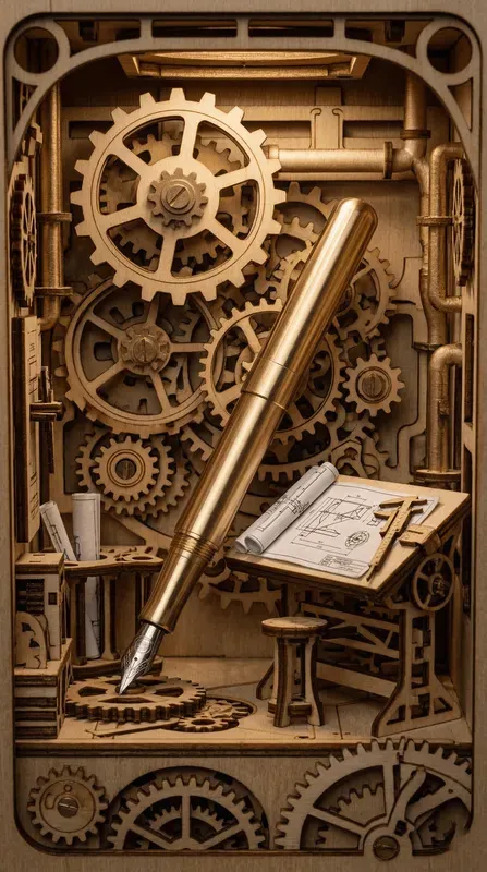 Steampunk Diorama Mechanical Wood Ads