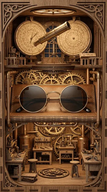 Steampunk Diorama Mechanical Wood Ads