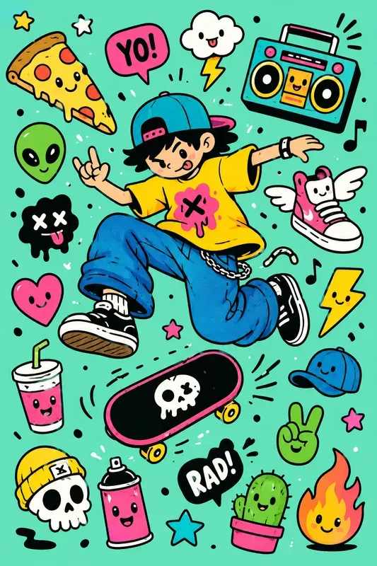 Naive Kawaii Sticker Collage Art