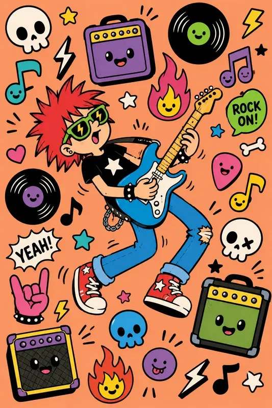 Naive Kawaii Sticker Collage Art
