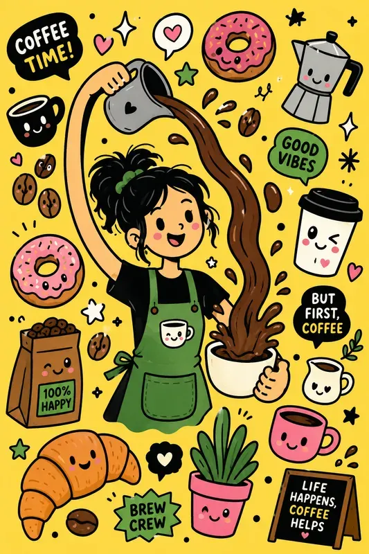 Naive Kawaii Sticker Collage Art