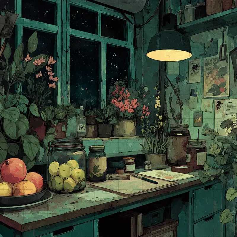 Illustrations Ghibli Teal Ink Moody