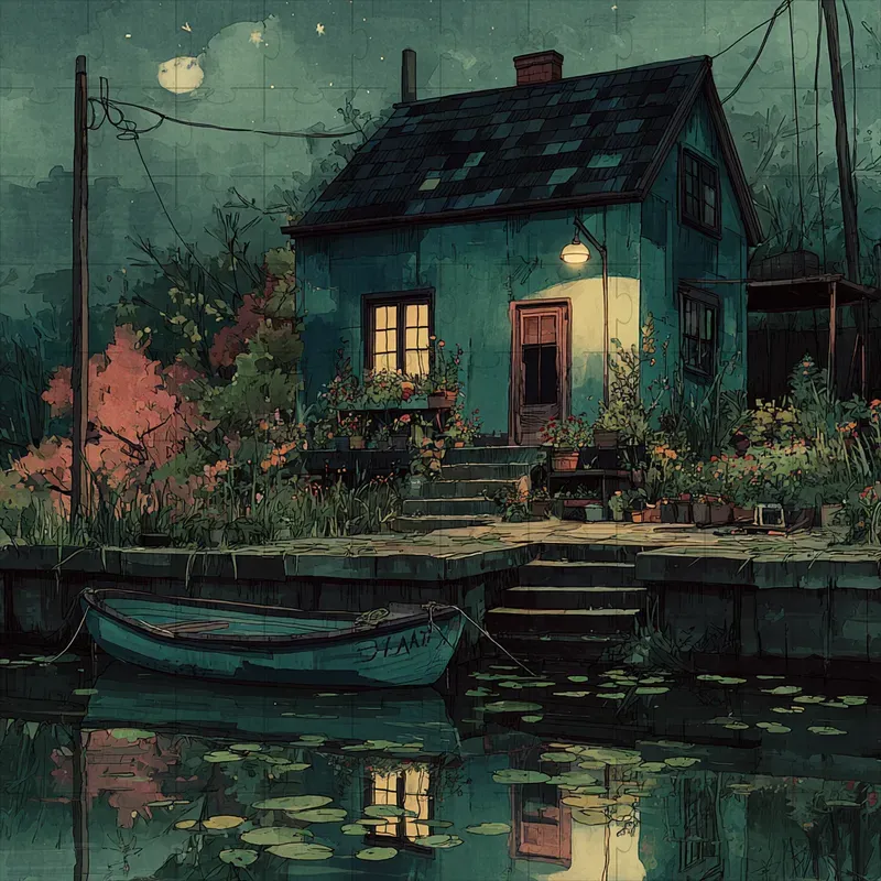 Illustrations Ghibli Teal Ink Moody