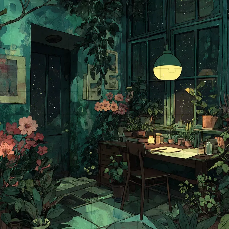 Illustrations Ghibli Teal Ink Moody