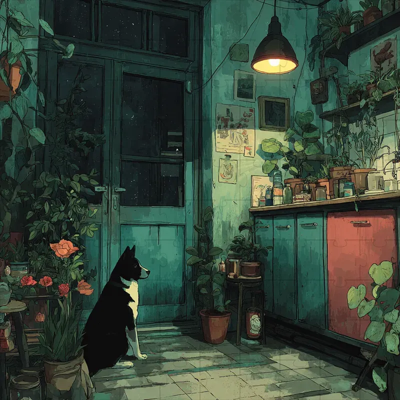 Illustrations Ghibli Teal Ink Moody