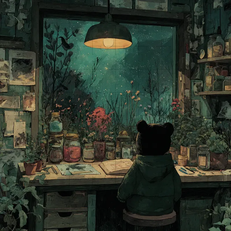 Illustrations Ghibli Teal Ink Moody