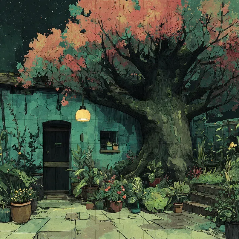 Illustrations Ghibli Teal Ink Moody