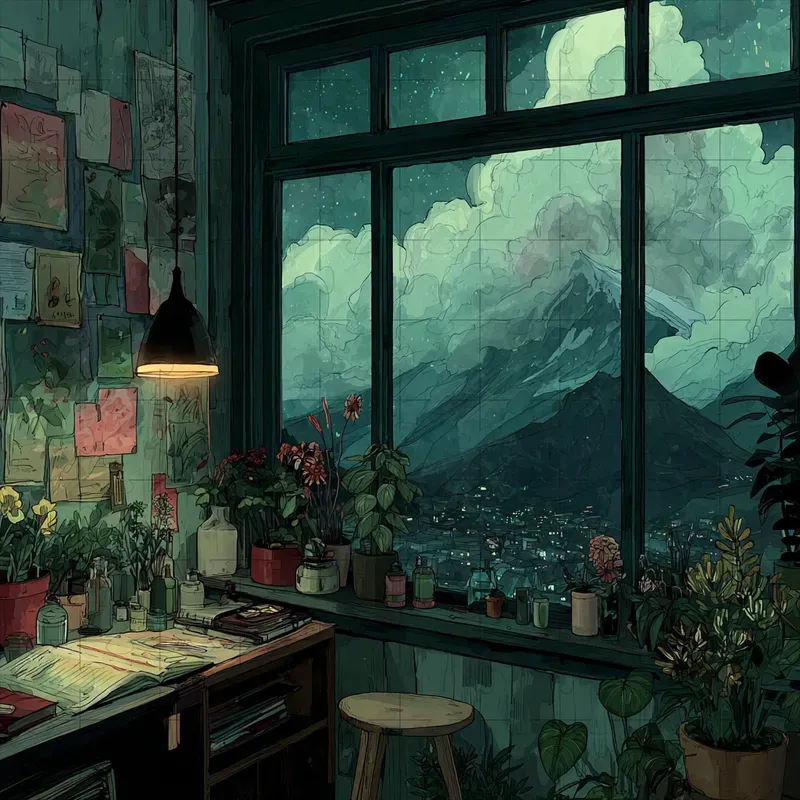 Illustrations Ghibli Teal Ink Moody