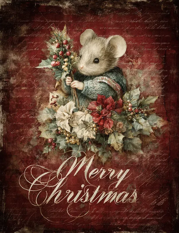 Vintage Red Plaid Christmas Illustrations