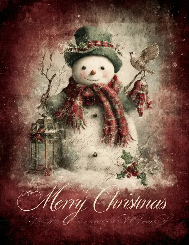 Vintage Red Plaid Christmas Illustrations