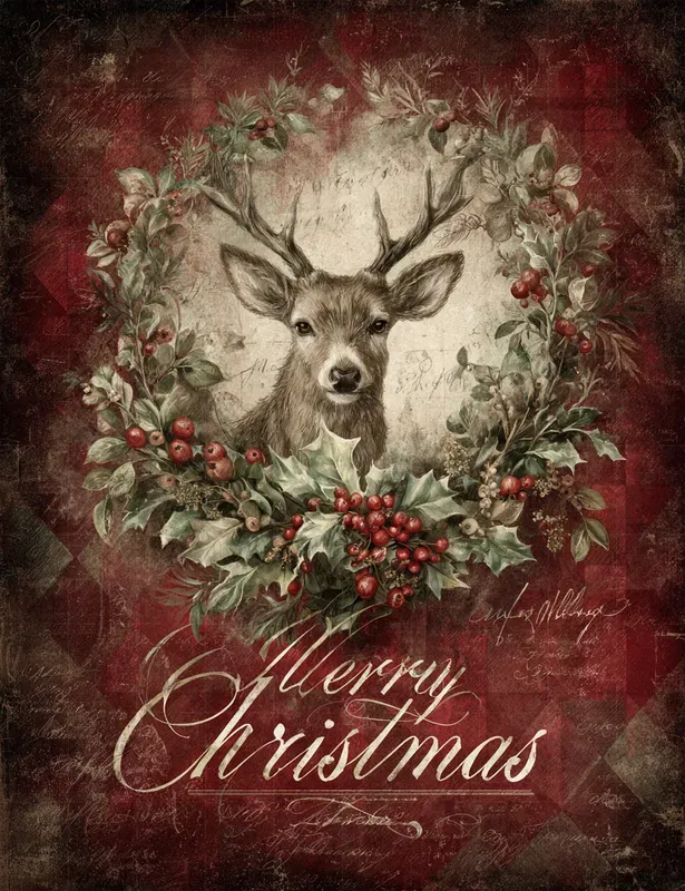 Vintage Red Plaid Christmas Illustrations