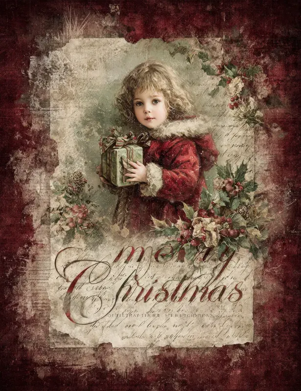 Vintage Red Plaid Christmas Illustrations