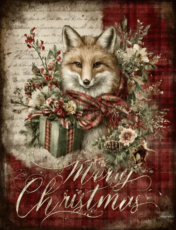 Vintage Red Plaid Christmas Illustrations
