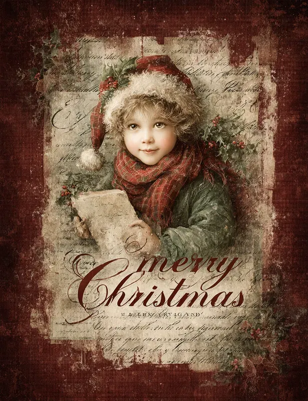Vintage Red Plaid Christmas Illustrations