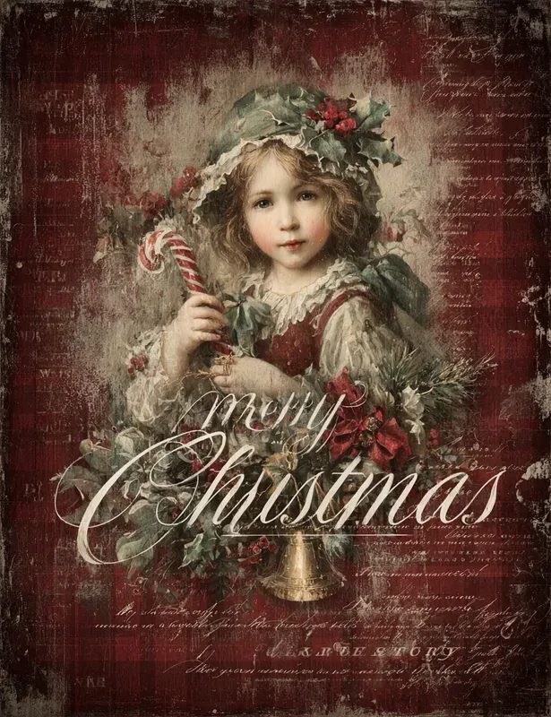 Vintage Red Plaid Christmas Illustrations