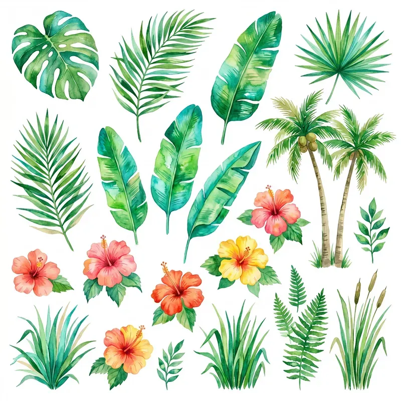 Tropical Watercolor Botanical Clipart